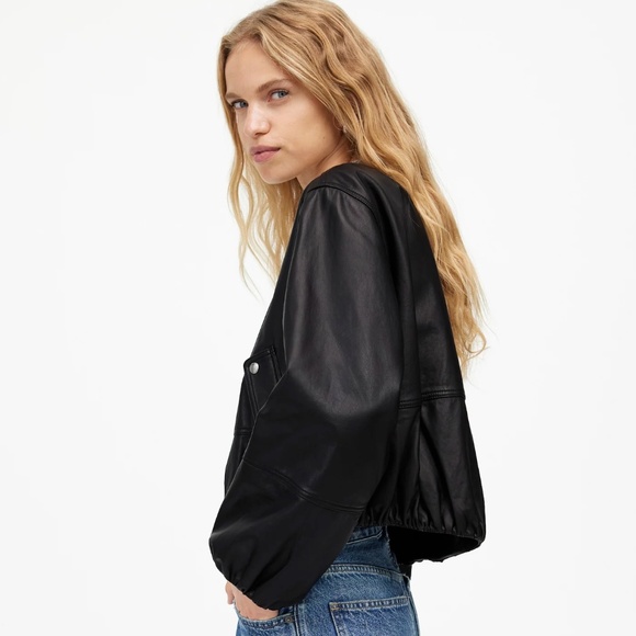 Madewell Leather Bubble-Sleeve Jacket NWT - Picture 2 of 8